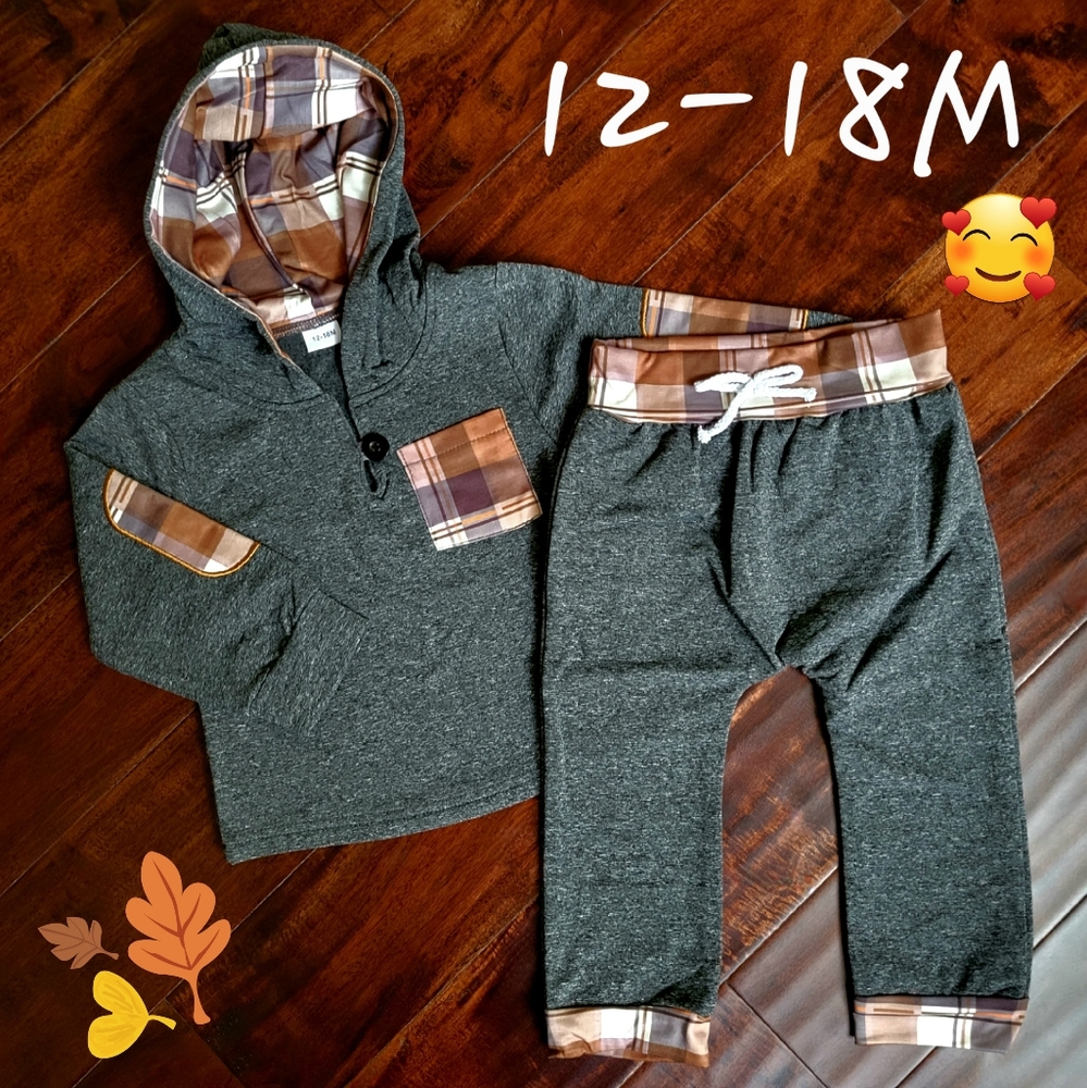 🆕 Toddler Boys Hoodie Set Size 12M 18M Pull On Pants & Hoodie Set 12M-18M